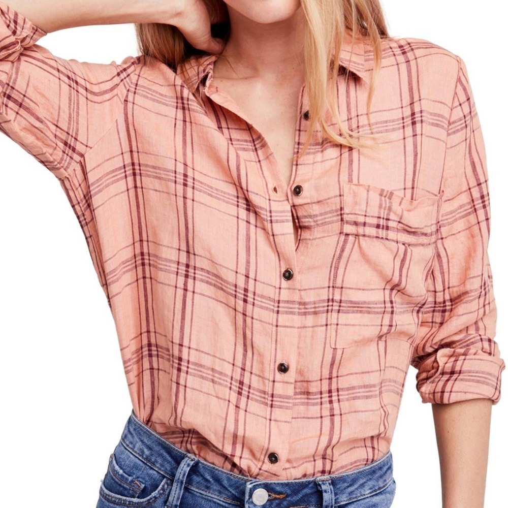 Free People No Limits Raglan Plaid Linen